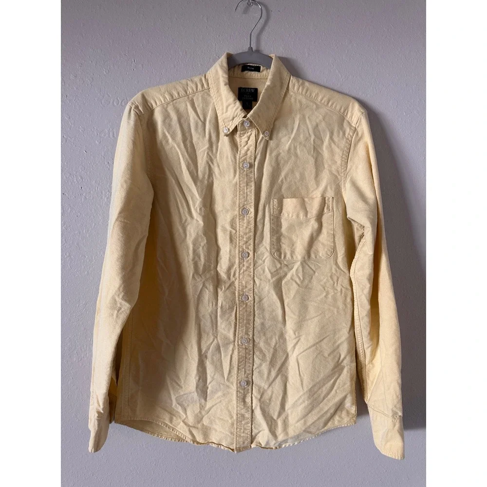 J. Crew Mens Flex Oxford Button Down Shirt Yellow Slim Fit Cotton Size S